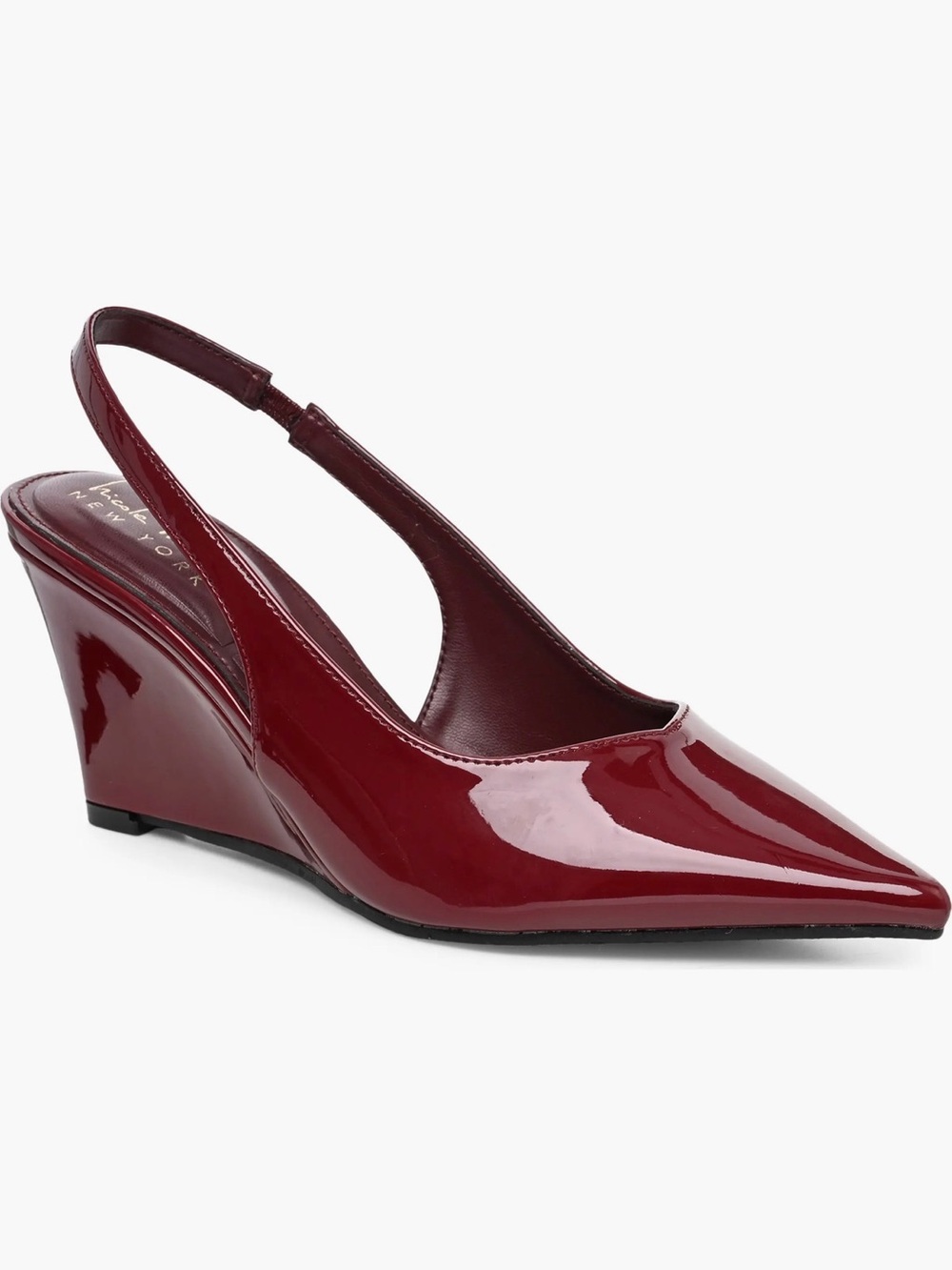Nicole Miller Burgundy Patent Slingback Wedge Pumps